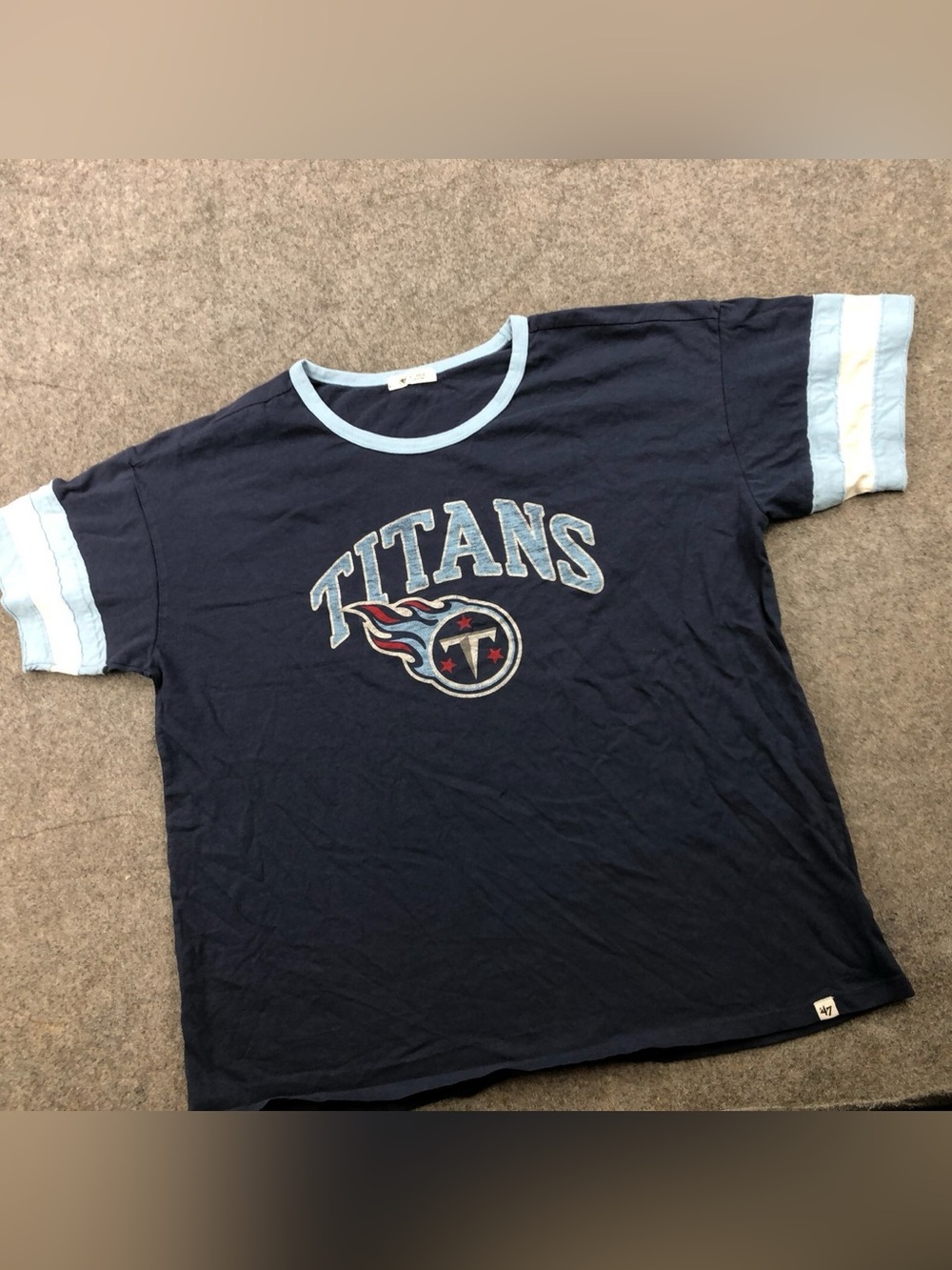 47 Brand Navy Titans Short Sleeve Tee with Light Blue Trim